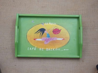 Maľovaná drevená tácka café de balkón