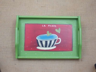 Maľovaná drevená tácka la pauza 1